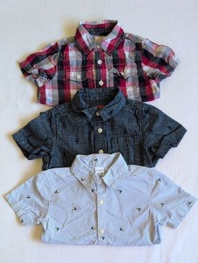 3T Short Sleeve Shirt Lot 3-Pack Carter's Joe Fresh Plaid Denim Nautical Bundle